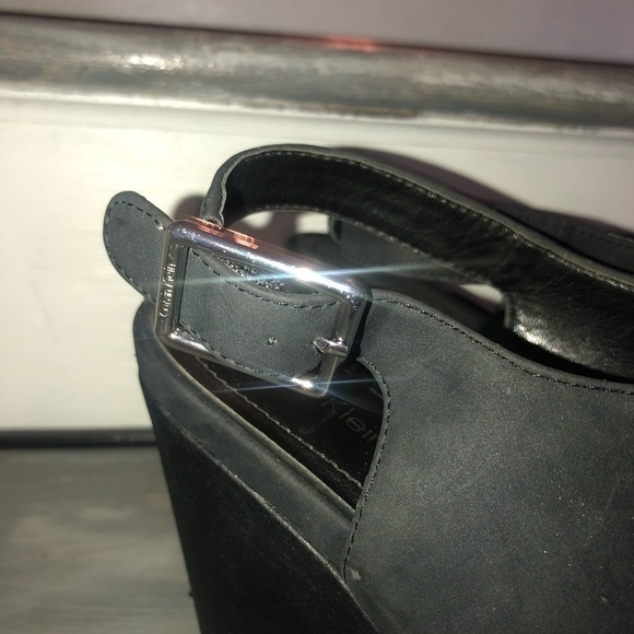 Calvin Klein black platform wedge NADUNA peep toe slingback sandal 9 - Picture 3 of 5